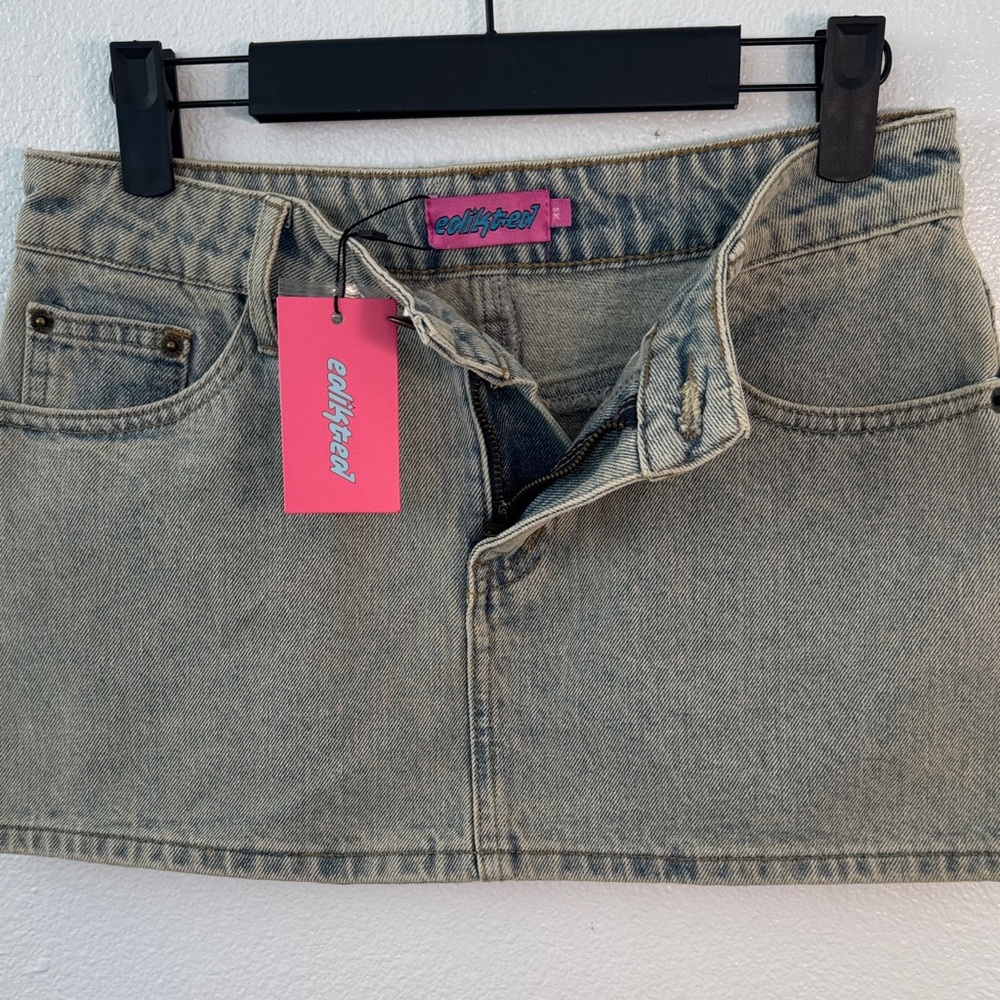 Edikted Light Blue Denim Mini Skirt